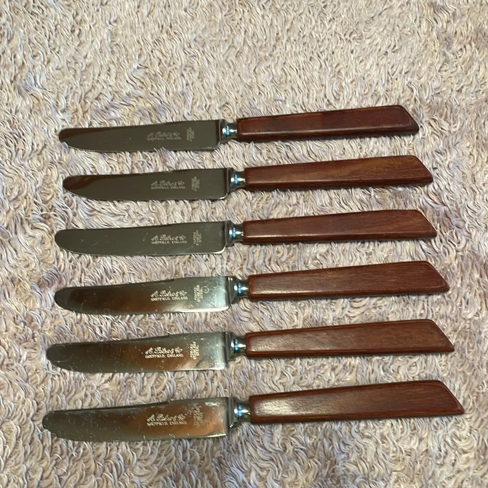 Vintage A.PETRE & CO six piece knife set in wooden case - Made in England